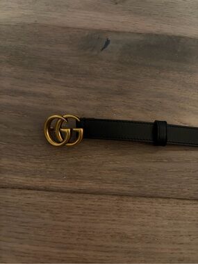 Gucci Black Leather Belt with Antique Gold Double-G Buckle
